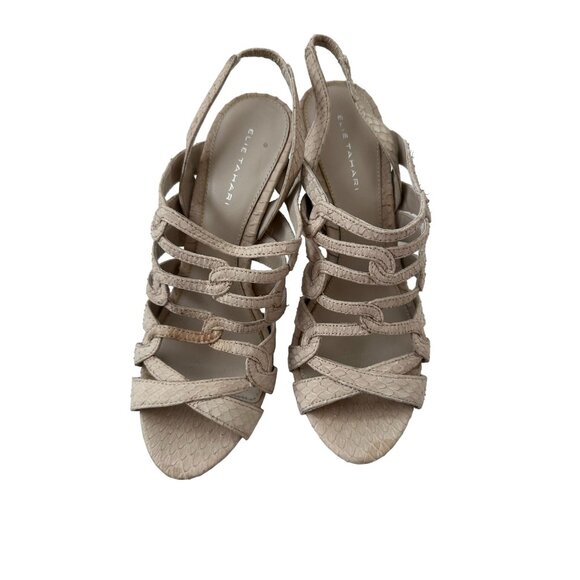 ELIE TAHARI Taupe Beige Leather Slingback Heels Size 39/9 - Picture 3 of 7